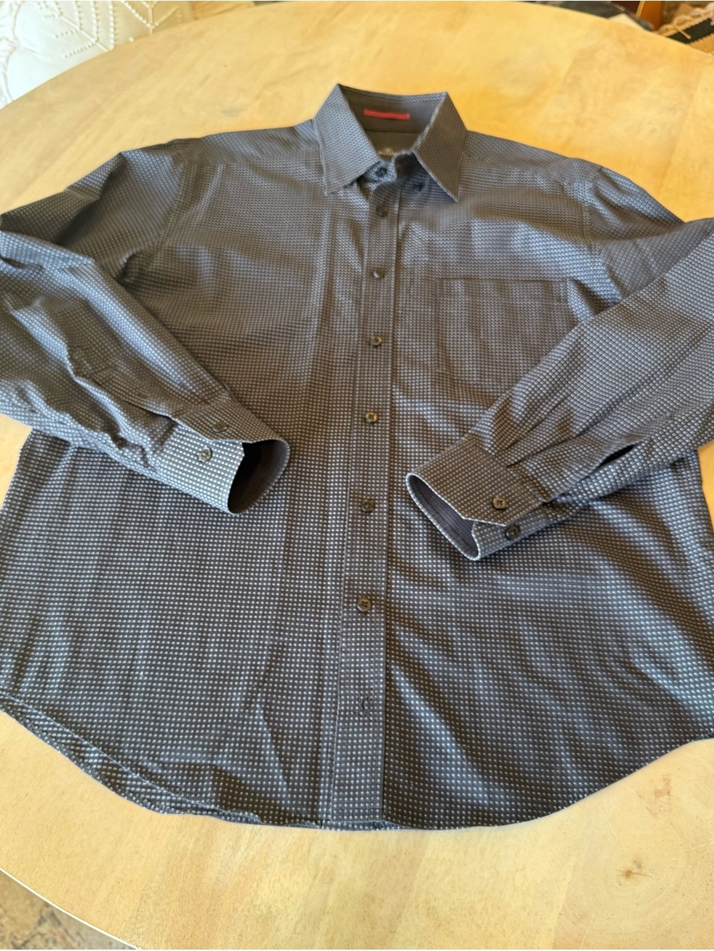 Bugatchi Black Micro-Pattern Long-Sleeve Dress Shirt